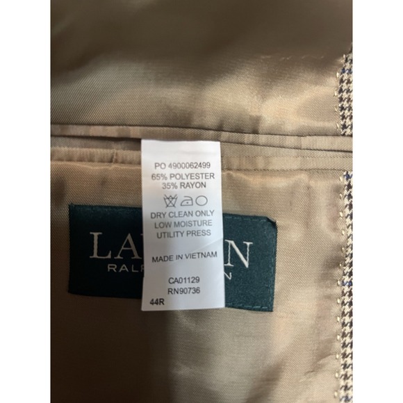 Lauren Ralph Lauren Men's Blazer 44R Brown Cream Herringbone Business - Picture 3 of 10